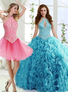Cut Out Bust Beaded Unique Quinceanera Gowns in Baby Blue