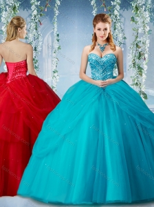 Elegant Beaded and Ruffled Big Puffy Discount Quinceanera Dress in Baby Blue