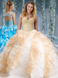 New Arrival Organze and Rolling Flowers Big Puffy Quinceanera Dress in Champagne and White