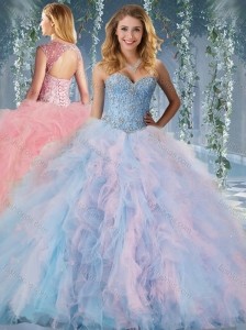 Popular Rainbow Big Puffy Quinceanera Dress with Beading and Ruffles