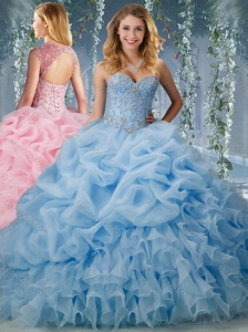 Unique Brush Train Big Puffy Quinceanera Dress with Beading and Ruffles