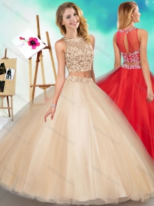 Unique Two Piece See Through Scoop Quinceanera Dress with Beading and Appliques