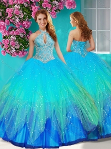 Fashionable Halter Top Rainbow 15 Quinceanera Dress with Beading and Appliques