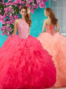 Romantic Beading and Ruffles Halter Top 15 Quinceanera Dress with Puffy Skirt