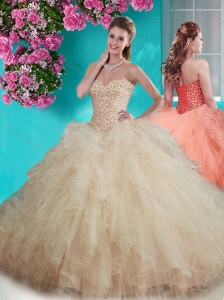 Discount Beaded and Ruffled Big Puffy Quinceanera Dress in Champagne