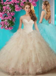 Discount Beaded and Ruffled Quinceanera Dress with See Through Scoop
