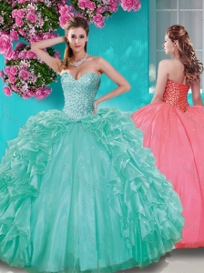 Fashionable Beaded and Ruffled Taffeta Quinceanera Dress in Really Puffy