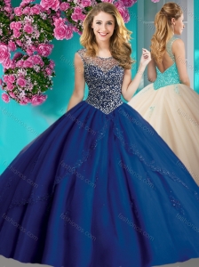 New Arrival Beaded and Applique Quinceanera Dress with See Through Scoop