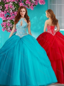 New Arrival Halter Top Brush Train Quinceanera Dress with Beading and Appliques