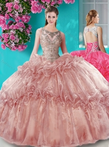 New Arrival Puffy Beaded Bodice Scoop Organza Quinceanera Gown in Brown