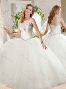 New Arrival White Ball Gown Sweetheart Beaded Organza Quinceanera Dress in Tulle