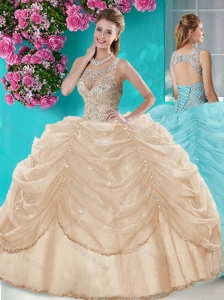 Perfect Big Puffy Champagne Quinceanera Dress with Beading and Bubbles