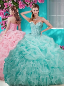 Perfect Flirting Brush Train Really Puffy Quinceanera Dress with Beading and Ruffles