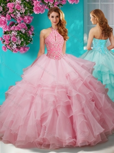 Popular Beaded and Ruffled Layers Quinceanera Gown with Halter Top