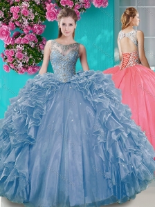 Popular Open Back Beaded and Ruffled Quinceanera Dress with Removable Skirt