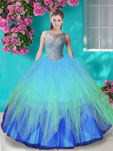 Popular See Through Beaded Bodice Quinceanera Dress in Gradient Color