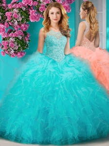 Sophisticated See Through Beaded Scoop Quinceanera Dress with Ruffles