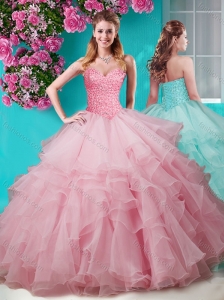 Unique Baby Pink Really Puffy  Quinceanera Dress with Beading and Ruffles Layers