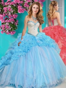 Unique Beaded and Ruffled Big Puffy Quinceanera Dress with Brush Train