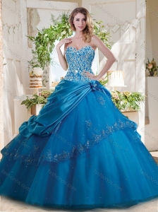 Fashionable Beaded and Applique Big Puffy Quinceanera Dresses in Teal