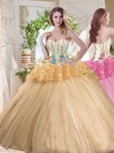 Gorgeous Beaded and Bubble Organza Quinceanera Dress in Gold
