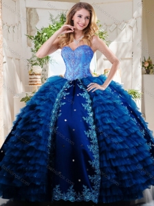 Luxurious Beaded and Applique Royal Blue Quinceanera Dress in Taffeta and Tulle
