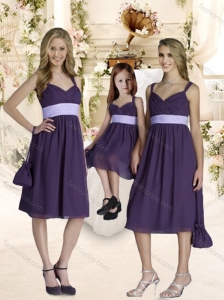 Elegant Empire Straps Purple Bridesmaid Dresses with Ruching and Belt