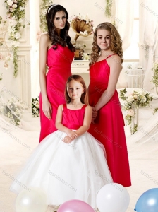 Sophisticated Red Empire Satin Bridesmaid Dress with Floor Length