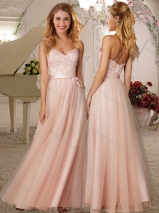 Elegant Belted and Applique Empire Cheap Dama Dress in Baby Pink