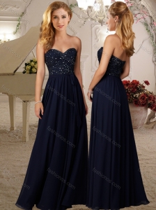 Romantic Empire Beaded Bodice Cheap Dama Dress in Navy Blue