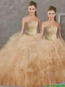Wonderful Big Puffy Champagne Detachable Quinceanera Skirts  with Beading and Ruffles