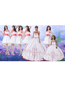 Classical Puffy Skirt Strapless Quinceanera Dress and Popular Embroidered Mini Quinceanera Dress and Best Red and White Short Dama Dresses
