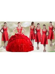 Fashionable Beaded and Pick Ups Quinceanera Dress and New Style Square Dama Dresses in Red