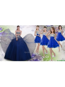 Gorgeous Beaded Navy Blue Quinceanera Dress and Fashionable Straps Sequined Dama Dress