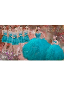 Luxurious Beaded and Ruffled Quinceanera Dress and Sweet Spaghetti Straps Teal Mini Quinceanera Dress and Discount Sequined Short Dama Dresses