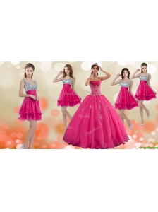 Luxurious Hot Pink Big Puffy Quinceanera Dress and Modest Sequined Straps Dama Dresses