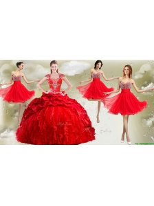 New Arrivals Red Big Puffy Quinceanera Dress and Wonderful Rhinestoned and Ruched Dama Dresses