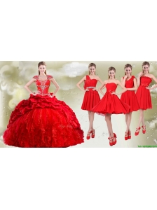 Popular Cap Sleeves Quinceanera Dress and Beautiful Chiffon Short Dama Dresses in Red