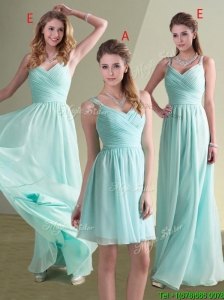Cheap Straps Beaded and Ruched Aqua Blue Dama Dress in Chiffon