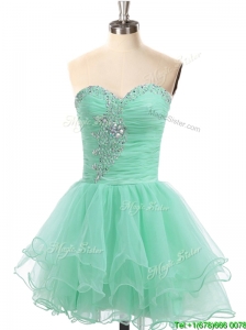 Modest A Line Organza Beaded Prom Dress in Apple Green
