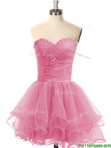 Modest Lace Up Organza Short Prom Dress with Beading
