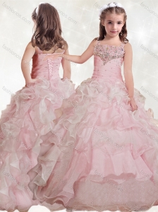 New Style  Beaded and Ruffled Layers Little Girl Pageant Dress with Straps