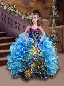 Affordable Straps Blue Mini Quinceanera Dress with Beading and Ruffles
