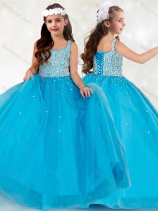 Hot Sale Straps Aqua Blue Mini Quinceanera  Dress with Beading