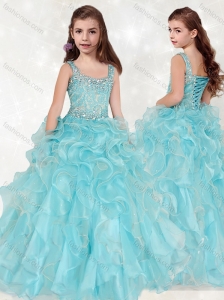 Lovely Beaded and Ruffled Big Puffy Little Girl Pageant Dress with Straps