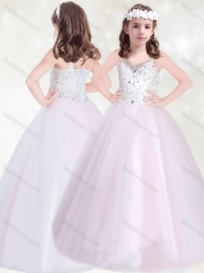 New Style Baby Pink Straps Little Girl Pageant Dress with Beading