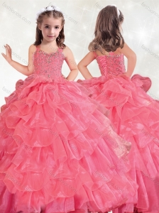 New Style Beaded and Ruffled Layers Little Girl Pageant Dress in Hot Pink