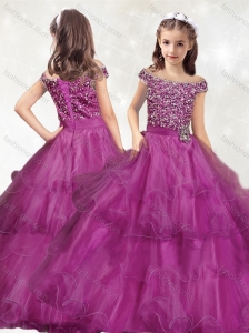 New Style Off the Shoulder Little Girl Pageant Dress with Beading and Ruffled Layers