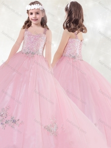 New Style Sequined and Applique Little Girl Pageant Dress in Pink