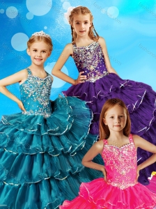 Discount Beaded and Ruffled Layers Little Girl Pageant Dress with Straps
